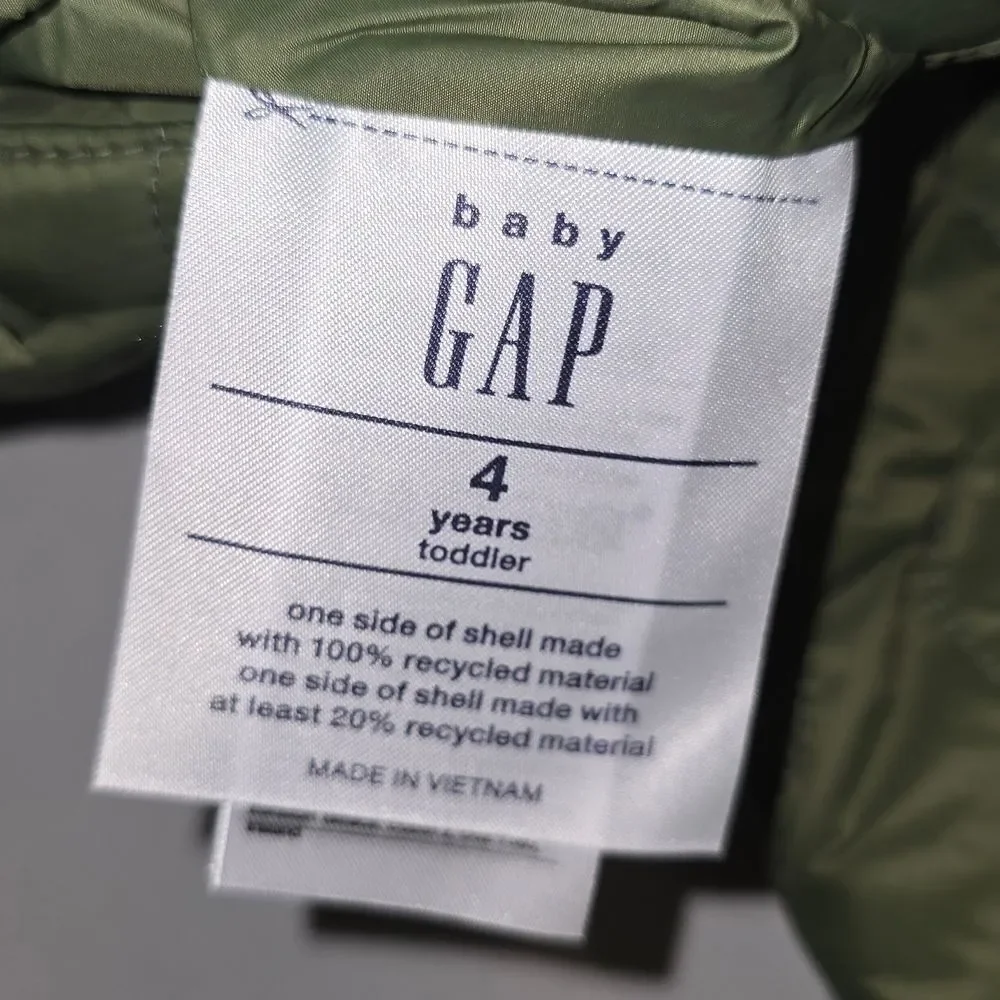 Baby GAP Cozy Olive Green Quilted Kids Jacket Size 4 years Old